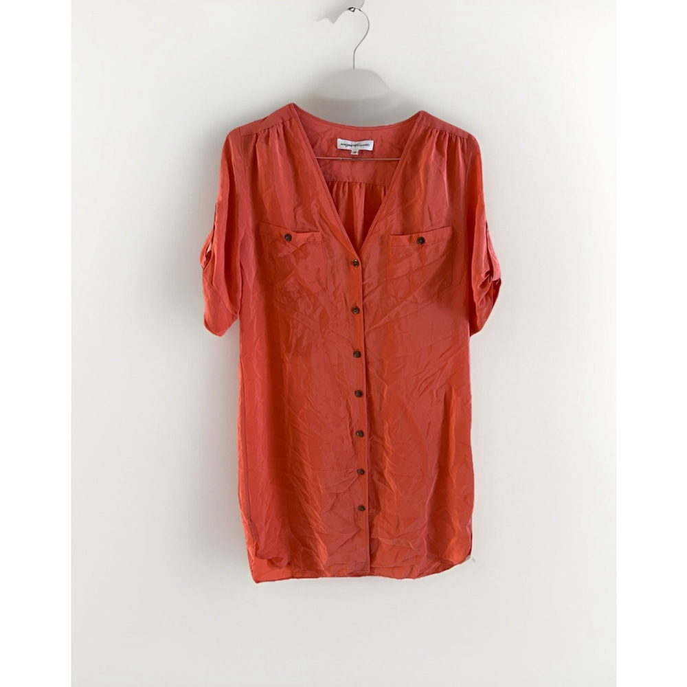 Amanda Uprichard‎ Silk Orange Shirt Dress Short Sleeve Size S Short Sleeves
